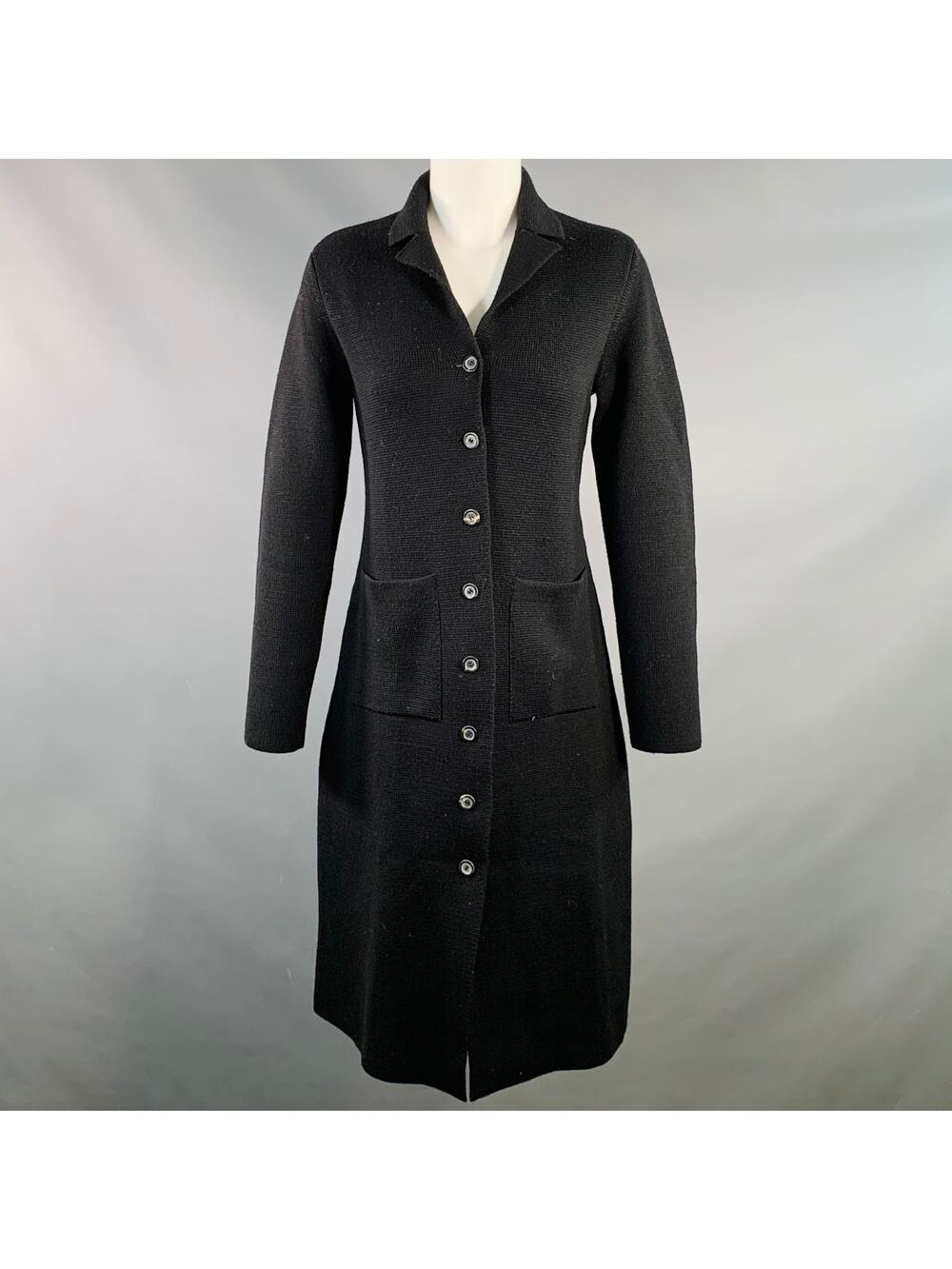 DROZDZIK Size S Black Wool Knit Two Pockets Cardigan